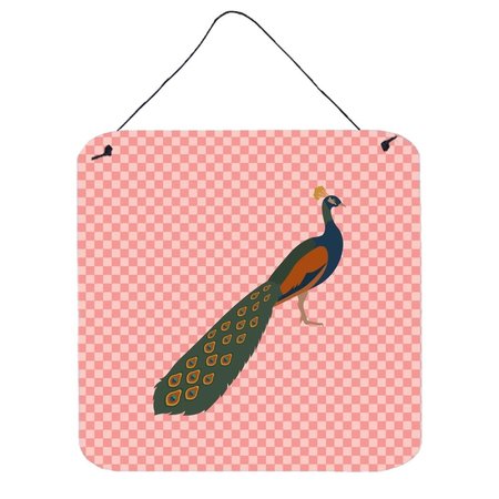 MICASA Indian Peacock Peafowl Pink Check Wall or Door Hanging Prints6 x 6 in. MI225948